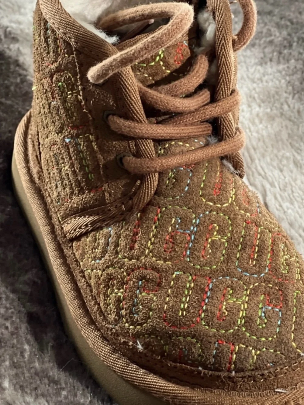 Kids Brown Quilted Lace-Up Shoes